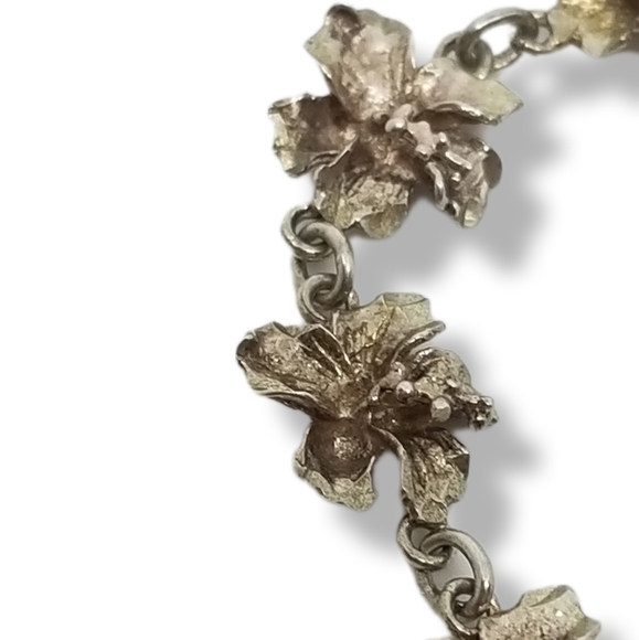 VINTAGE STERLING SILVER  P&J SIGNED HIBISCUS FLOWER TENNIS BRACELET - Picture 8 of 11